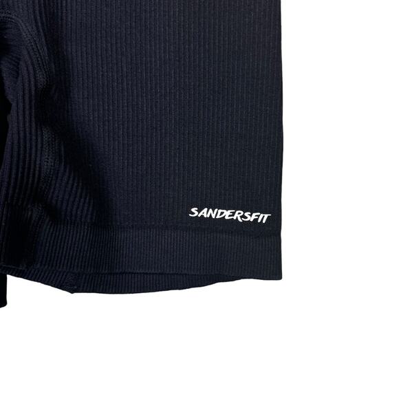 SandersFit Black Ribbed Short Sleeve Crop Top & Bike Shorts Workout 2 Piece Set - Picture 10 of 11